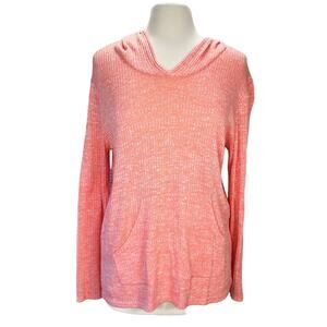 Honey & Lace | Peach Long Sleeve Hooded Front Pocket Lightweight Hoodie